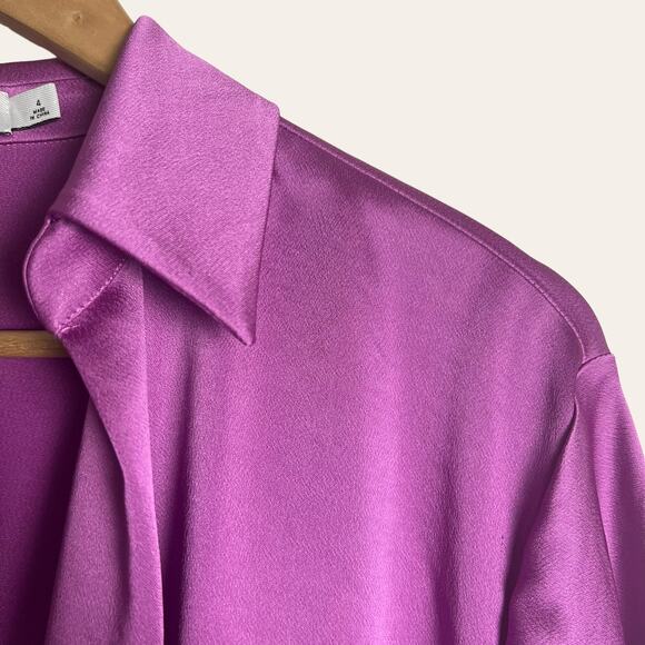 Simkhai Purple Paradisa Satin Long Sleeve Collared Wrap Top Size 4 - Picture 5 of 15